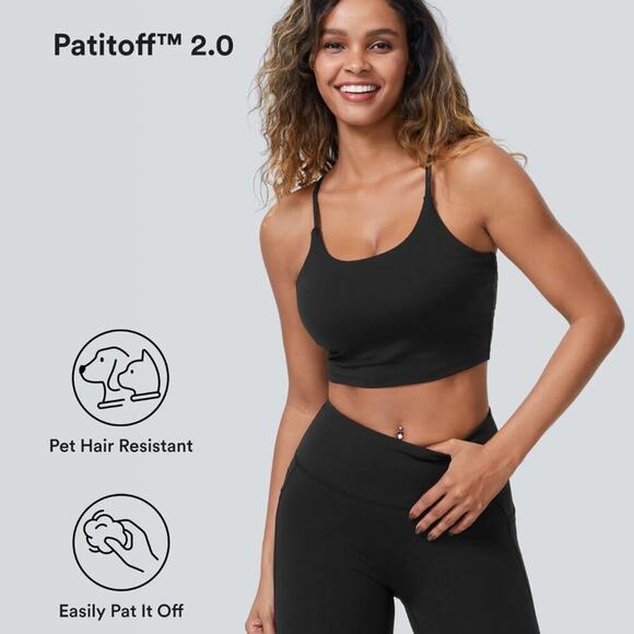 Halara Patitoff 2.0 Pet Hair Resistant Padded Cropped Yoga Cami in Black S NWT - Picture 3 of 10